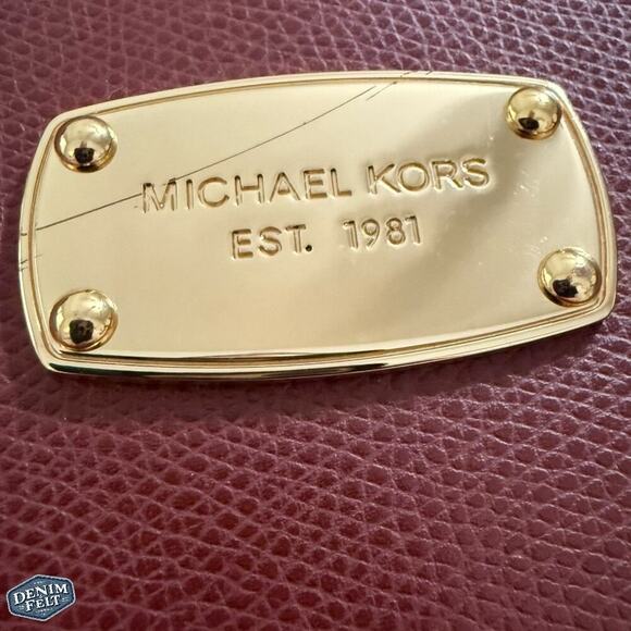 Michael by Michael Kors Maroon Cross Grain Leather Jet Set Tote/ Shoulder Purse - Picture 11 of 15